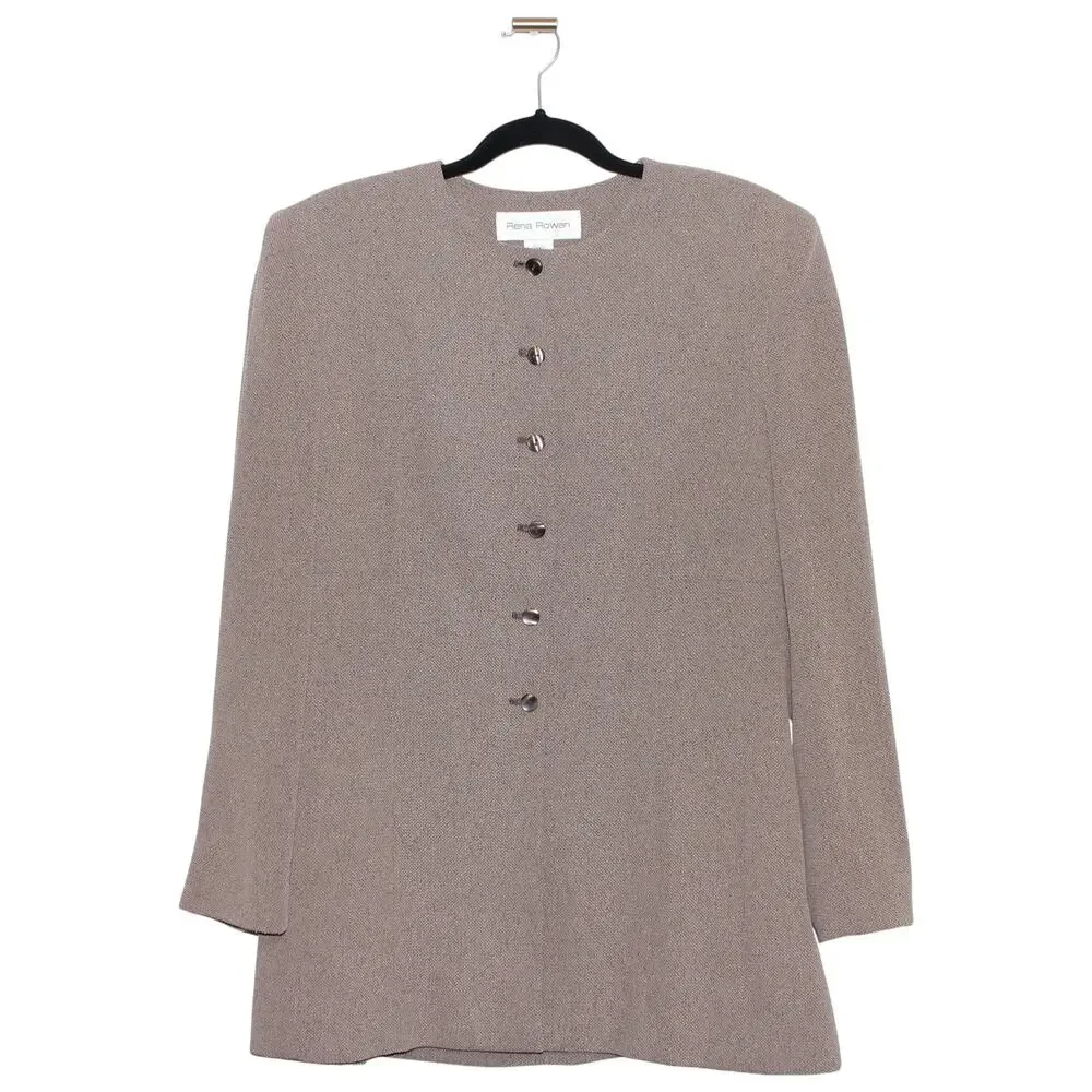 Vintage Rena Rowen Taupe Brown Blazer Jacket Size 14
